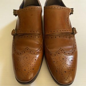 Giorgio Brutini Tan Leather Wingtip Hand-Burnished Double Monkstrap Shoes
